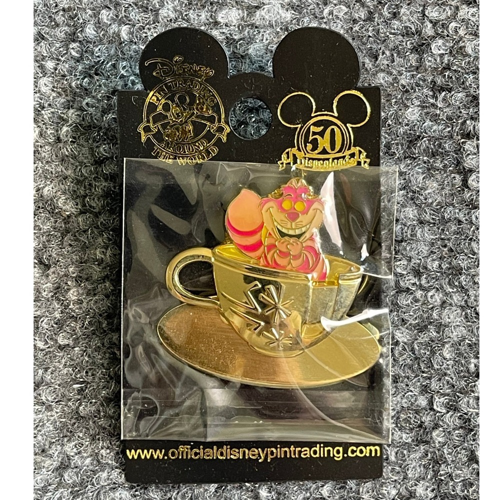 Disney Pin Trading Cheshire Cat Mad Tea Party Teacup Disneyland 50th Anniversary